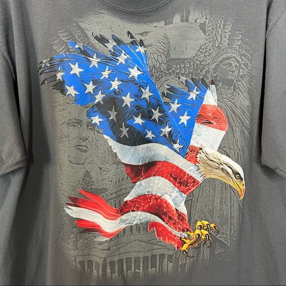 USA American Bald Eagle Flag Black Grey Graphic Men's T-Shirt Large - Picture 2 of 7